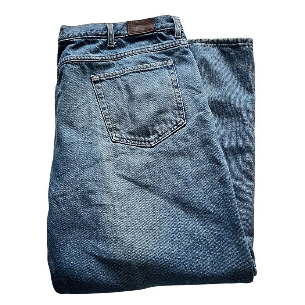 LL Bean Mens 46x29 Classic Fit Green Lined Jeans Blue Straight Leg Denim Warm